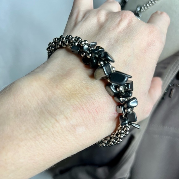 joseph Noguchi bracelet - beautiful dark stone piece with beading & embroidery - Picture 2 of 5